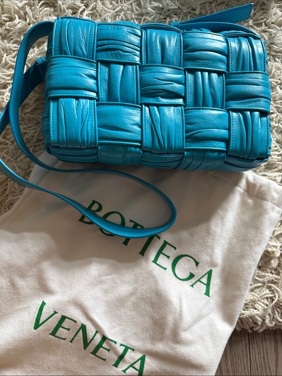 Bottega Veneta Handbags - Bottega Veneta Bright Turquoise Woven Leather Crossbody